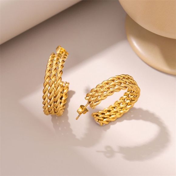 Round Planting Stainless Steel 18K gold plated Hoop Earrings - Picture 5 of 6
